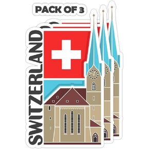 Switzerland Souvenir Stickers 3-Pack - Handmade Travel Collectible Decals - Flag & Landmark Design (2" Wide (Small)) in Saudi Arabia