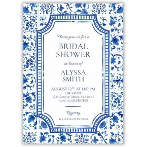 Blue Tile Bridal Shower Invitation | Personalized with Envelopes in Kuwait