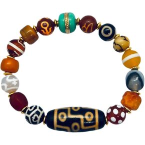 Handmade Beads Bracelet for Men Women, Retro Ethnic Style Agate Healing Crystal Stretching Bracelet, 9-Eyed Dzi & Carnelian Meditation Prayer Jewelry, Unique Spiritual Gift in Kuwait