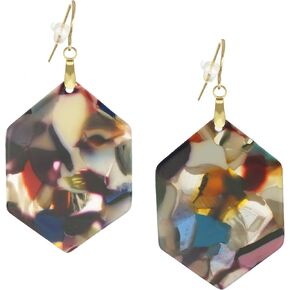 Vibrant Multi Color Hexagon Lightweight Acrylic Boho Statement Earrings, 18K Gold or Platinum Ear Wires in Saudi Arabia
