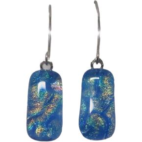 Fused Dichroic Glass Aqua Blue PeachThreader Argentium Sterling Silver Earrings in Kuwait