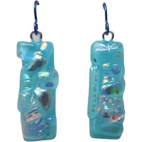 Turquoise Long Crazy Quilt Fused Fused Dichroic Glass Niobium Dangle Earrings n203 in Kuwait