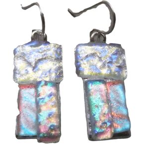 Celestial Fused Dichroic Glass Patchwork Sterling Silver Earrings N107 in Kuwait