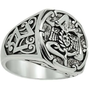 Medusa Sicilian Trinacria Men’s Statement Ring – 18K White Gold Plated Brass Triskelion in Kuwait