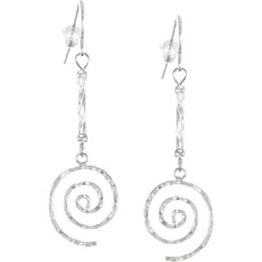 Dainty Sterling Silver Hammered Swirl & Glass Twists Earrings, Hypoallergenic Platinum Ear Wires in Saudi Arabia
