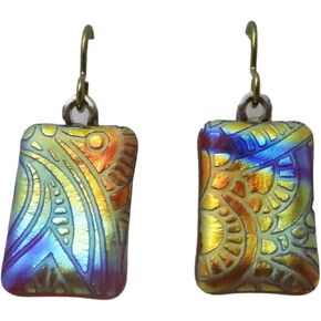 Lightweight Red Gold Peach Fused Dichroic Glass Niobium Dangle Earrings N101 in Kuwait