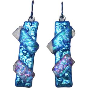2" Aqua Blue Crossover Dichroic Glass Niobium Dangle Earrings N219 in Kuwait