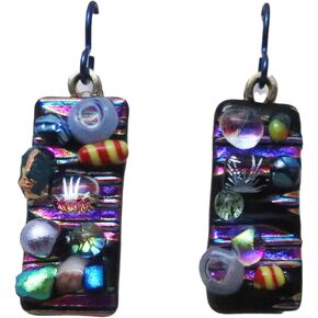 Multi-color Long Crazy Quilt Fused Fused Dichroic Glass Niobium Dangle Earrings n182 in Kuwait