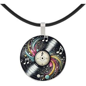 Intricate Highly Detailed Small Vinyl LP Record Printed Pendant Black Leather Cord Necklace, Length Choices, Gift for Her or Him in Saudi Arabia
