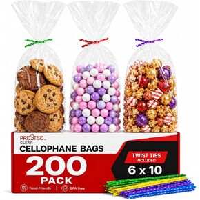 Prestee 200 Pack Self-Sealing Cellophane Bags 6x10 - Clear Bags for Small Gifts, Cookies, Candy, and Bakery - Airtight Goodie Bag for Gift Giving and Packaging - Food-Safe Plastic Treat Bag in Saudi Arabia