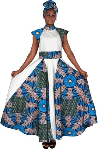 African Dresses for Women Party Dress Sleeveless Maxi Dress Plus Size with Head Scarf in Kuwait