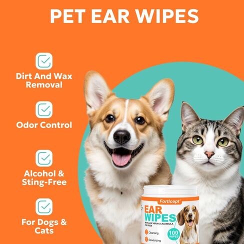 Forticept Dog Ear Wipes, Dog Ear Cleaner, Regular Wipes, 100 Count in Saudi Arabia