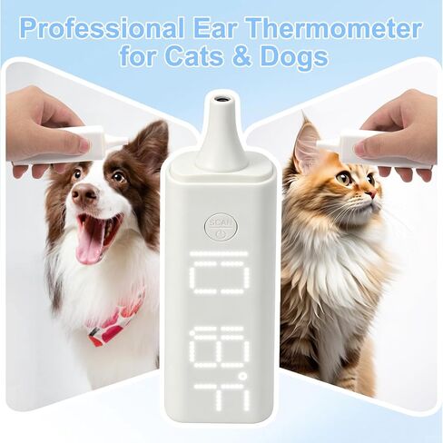 Pet Ear Thermometer, Non-Contact Infrared Temperature Measuring Device with Charging Base, Large Bright LED Screen Accurate Fast Reading Digital Thermometer for Dogs Cats Pets (White) in Kuwait