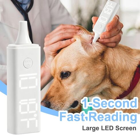 Pet Ear Thermometer, Non-Contact Infrared Temperature Measuring Device with Charging Base, Large Bright LED Screen Accurate Fast Reading Digital Thermometer for Dogs Cats Pets (White) in Kuwait