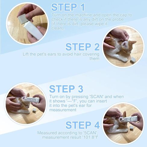 Pet Ear Thermometer, Non-Contact Infrared Temperature Measuring Device with Charging Base, Large Bright LED Screen Accurate Fast Reading Digital Thermometer for Dogs Cats Pets (White) in Kuwait