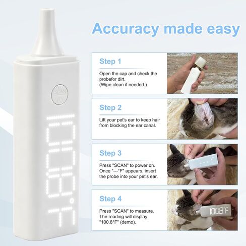 Digital Ear Pet Thermometer for Dogs and Cats, 1 Second Non-Contact, Rechargeable, LED Display, Fever Detection, Accurate Canine and Feline Temperature Reading in Saudi Arabia