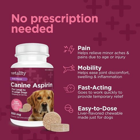 Vetality Canine Aspirin, Fast Pain Relief for Small to Medium Dogs, 75 ct in Kuwait