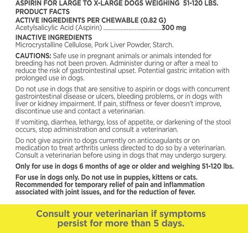 Vetality Canine Aspirin, Fast Pain Relief for Small to Medium Dogs, 75 ct in Kuwait