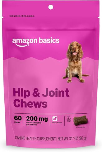 Amazon Basics Dog Hip & Joint Daily Supplement Chews with Glucosamine, MSM, and Vitamin C, Duck Flavored, 120 Count, Packaging May Vary in Kuwait