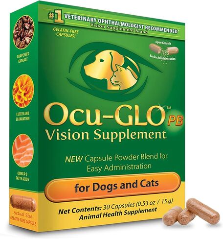 Ocu-GLO PB Vision Supplement for Small Dogs & Cats – Easy to Administer Powder Blend with Lutein, Omega-3 Fatty Acids, Grape Seed Extract and Antioxidants to Promote Eye Health, 30ct Sprinkle Capsules in Saudi Arabia