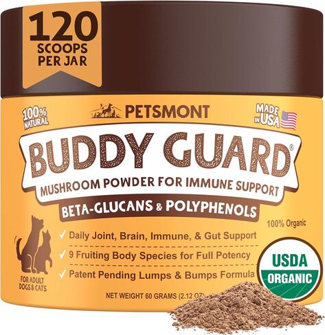Petsmont Buddy Guard for Lumps and Bumps, Lipoma for Dogs & Cats, Patent Pending Organic 9 Mushroom Powder Blend Natural Dog Probiotic & Immune Support Chaga, Reishi, Lion's Mane, Turkey Tail Mushroom in Saudi Arabia