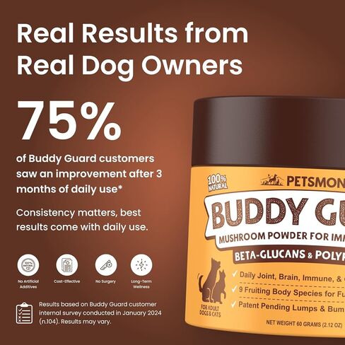 Petsmont Buddy Guard for Lumps and Bumps, Lipoma for Dogs & Cats, Patent Pending Organic 9 Mushroom Powder Blend Natural Dog Probiotic & Immune Support Chaga, Reishi, Lion's Mane, Turkey Tail Mushroom in Saudi Arabia