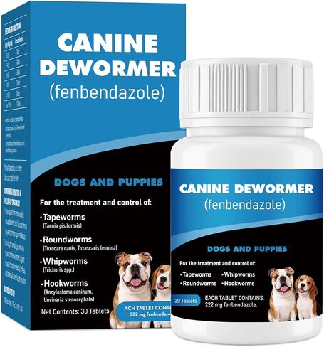 Dewormer for Dogs（Fenbendazole 222mg），Treatment and Control of Tapeworm，Roundworm，Hookworm，Whipworms，Lungworm & Giardia for Small，Medium & Large Dogs, Palatable Beef Flavor，Easy Dosing，30 Tablets in Kuwait