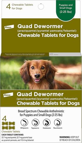 Elanco Chewable Quad Dewormer for Small Dogs, 2-25 lbs, 4 Chewable Tablets, White in Kuwait