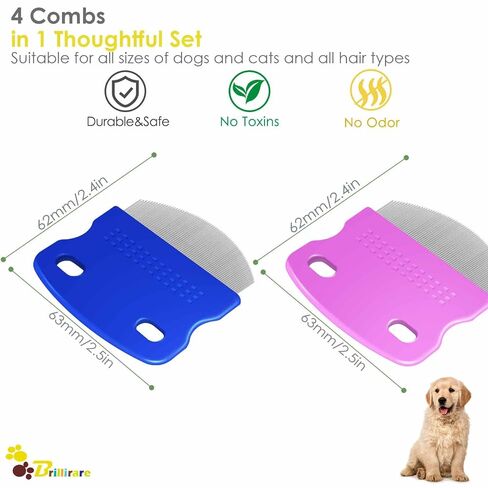 4 Pack Eye Comb, Stainless Steel Pet Tear Stain Professional Remover, Dog Cat Flea Lice Grooming Combs with Gentle Rounded Teeth, Eye Gunk Removal, Dematting Tool for Small, Medium & Large Pets in Saudi Arabia