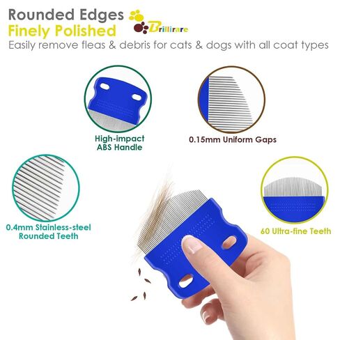 4 Pack Eye Comb, Stainless Steel Pet Tear Stain Professional Remover, Dog Cat Flea Lice Grooming Combs with Gentle Rounded Teeth, Eye Gunk Removal, Dematting Tool for Small, Medium & Large Pets in Saudi Arabia