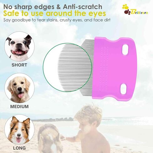4 Pack Eye Comb, Stainless Steel Pet Tear Stain Professional Remover, Dog Cat Flea Lice Grooming Combs with Gentle Rounded Teeth, Eye Gunk Removal, Dematting Tool for Small, Medium & Large Pets in Saudi Arabia