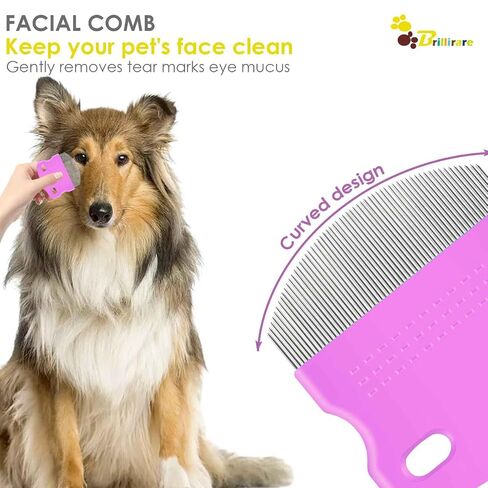 4 Pack Eye Comb, Stainless Steel Pet Tear Stain Professional Remover, Dog Cat Flea Lice Grooming Combs with Gentle Rounded Teeth, Eye Gunk Removal, Dematting Tool for Small, Medium & Large Pets in Saudi Arabia