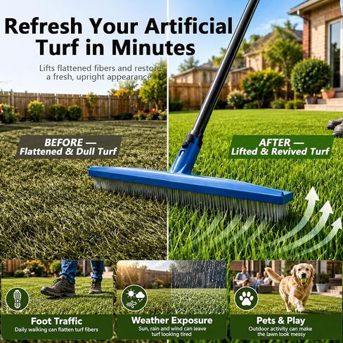 Gardtech 2-in-1 Artificial Turf Rake Brush for Grass Blue in Kuwait