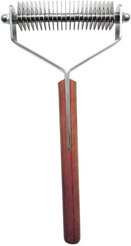 Mars Coat King Double Wide Dematting Undercoat Grooming Rake Stripper Tool for Dogs and Cats, Stainless Steel with Wooden Handle, Made in Germany, 23-Blade in Kuwait