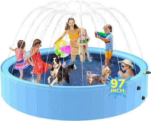 120'' Foldable Dog Pool, Kiddie Pool, Heavy Duty Non-Slip Plastic Pet Wading Pool for Large Dogs, Indoor and Outdoor Kids Pet Dog Bathtub in Kuwait