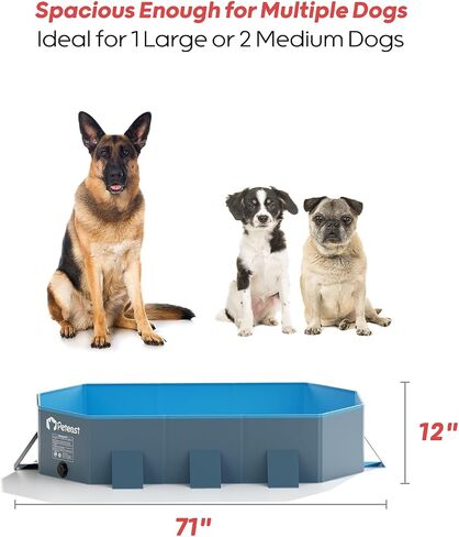 Peteast Dog Pool for Large Dogs, Foldable Hard Plastic, 71 x 39 x 12 in in Kuwait