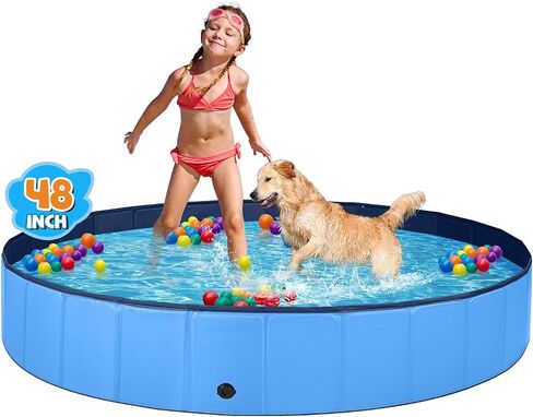 Jecoo Dog Pool for Large Dogs Kiddie Pool Hard Plastic Foldable Dog Bathing Tub Portable Outside Kids Swimming for Pets and Dogs Outdoor Backyard in Kuwait