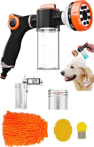 Premium Dog Washing Hose Attachment, 8-Pattern Dog Bath Sprayer, Easy-Control Hose Nozzle with Soap Dispenser for Garden, Pet Shower and Car Wash in Kuwait