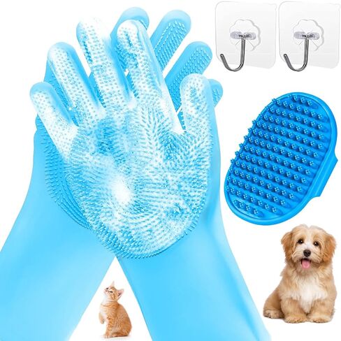 Dog Grooming Gloves, Dog Washing Gloves Bathing Cat Brush Pet-Showerheads in Kuwait
