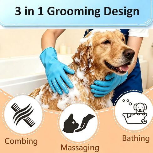Dog Grooming Gloves, Dog Washing Gloves Bathing Cat Brush Pet-Showerheads in Kuwait