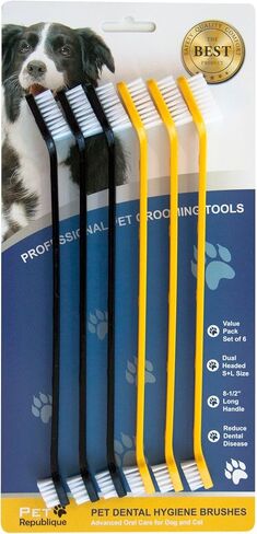 Pet Republique Dog Toothbrush Set of 6 – Dual Headed Dental Hygiene Brushes for Small to Large Dogs, Cats, and Most Pets in Saudi Arabia