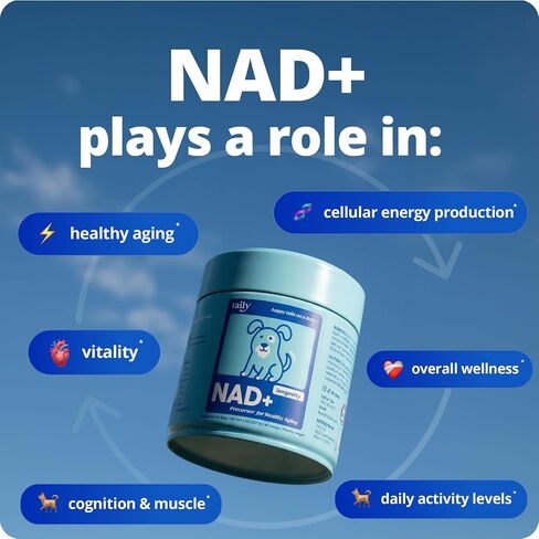 Taily NAD for Dogs – Daily Longevity Supplement – Supports Cellular Energy, Healthy Aging, Brain & Heart Function – Nicotinamide Riboside Precursor for Dogs – NAD+, Vet-Formulated, Made in USA in Kuwait