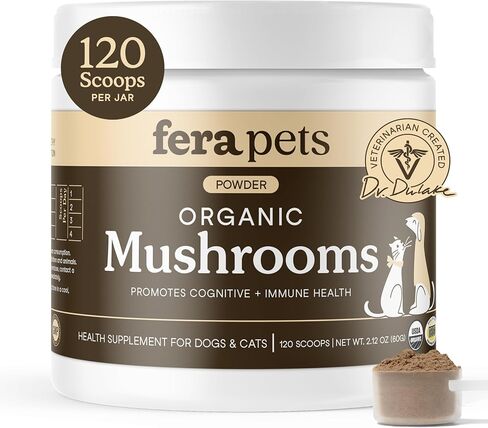 Fera Pets Mushroom Supplement for Dogs & Cats with Turkey Tail, 120 Scoops | Vet Formulated USDA Organic Powder for Cognitive and Immune Support, Enhanced Liver Function and a Healthy Gut in Saudi Arabia