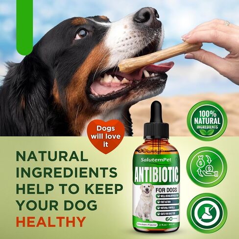 Dog Antibiotics for Infections, Cough, & Itching | Natural Antibiotics for Dogs for All Ages to Promote Wound Healing | Dog UTI Treatment and Tooth Infection Treatment | Chicken Flavor | 2 Oz in Kuwait