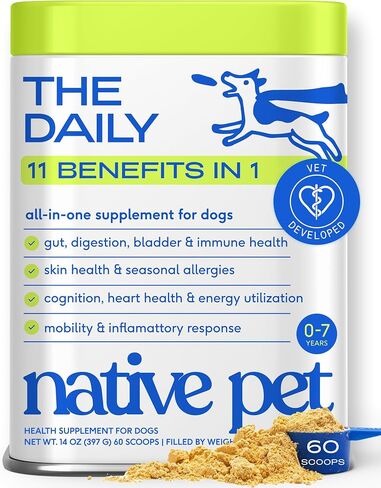 Native Pet The Daily Dog Vitamins & Supplements - 11-in-1 Multivitamin for Dogs - Daily Powder Supplement with Probiotics, Collagen - 30 Scoops in Saudi Arabia
