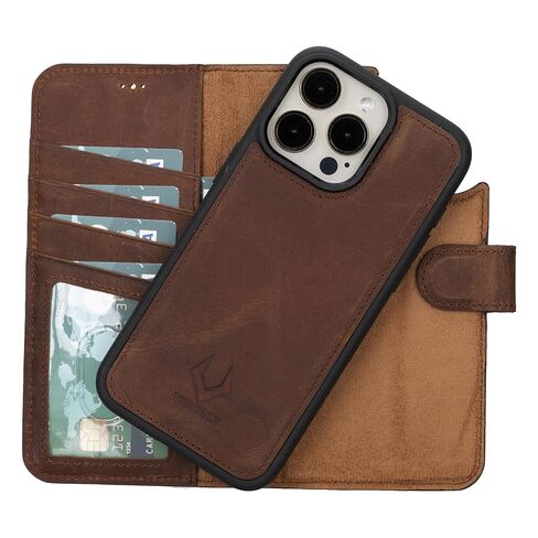VENOULT Wallet Case for iPhone 14 Plus 6.7", MAgnetic Detachable Compatible with Magsafe, Genuine Leather 2 in 1 Folio Case for Man or Women, Vintage Brown in Saudi Arabia