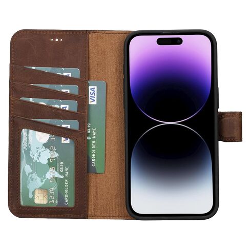 VENOULT Wallet Case for iPhone 14 Plus 6.7", MAgnetic Detachable Compatible with Magsafe, Genuine Leather 2 in 1 Folio Case for Man or Women, Vintage Brown in Saudi Arabia