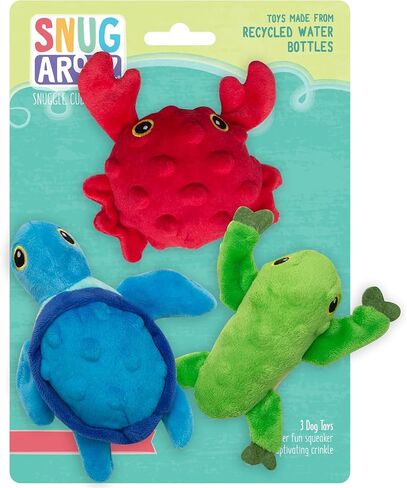 Snugarooz Lil Ocean Buddies Dog Toy Set with Repair Patch – 3 Pack with Crab, Turtle & Frog, Plush & Sustainable – Made from Recycled Water Bottles in Saudi Arabia