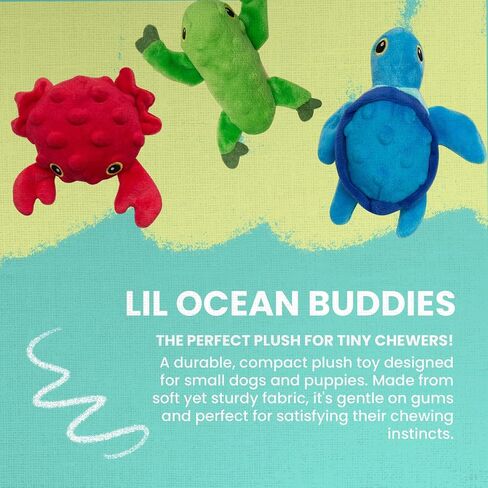 Snugarooz Lil Ocean Buddies Dog Toy Set with Repair Patch – 3 Pack with Crab, Turtle & Frog, Plush & Sustainable – Made from Recycled Water Bottles in Saudi Arabia
