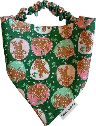 Gingerbread Christmas Scrunchie Dog Bandana Elastic Slip-On, No Tying (L) in Saudi Arabia